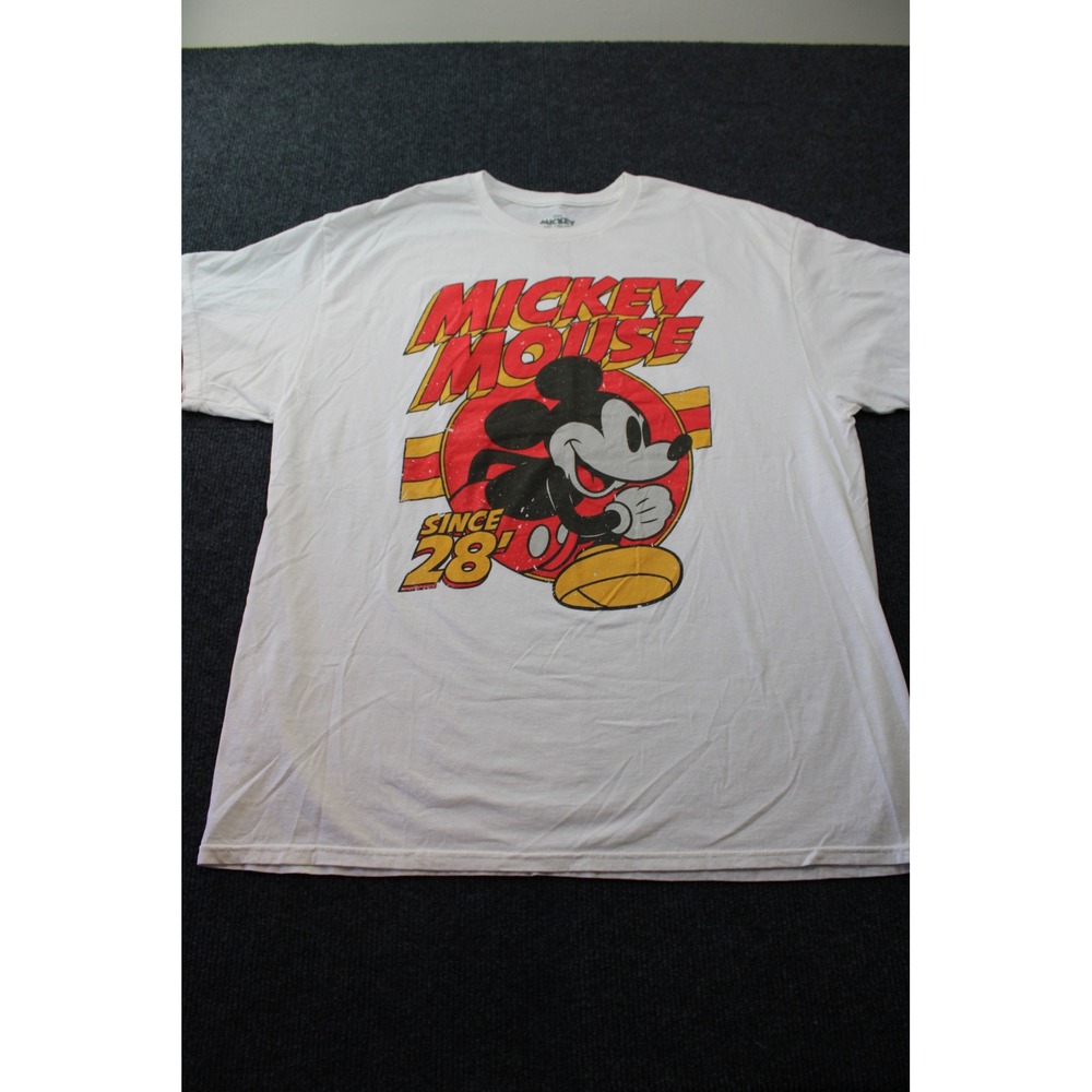 VTG Disney Mickey Mouse Since 28 White Graphic T-Shirt Mens XL Mad Engine